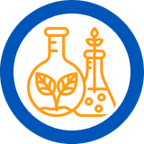 science icons: a beaker and test tube with a plant inside