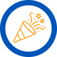 icon: gold conical party hat with streamers and stars coming out