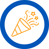 icon: gold conical party hat with streamers and stars coming out
